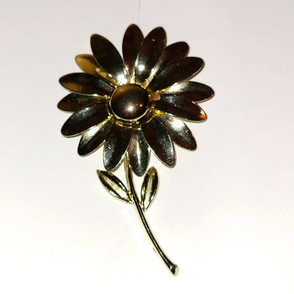 Vintage Double Petal Daisy Brooch Silver-Gold Sunflower Sarah Coventry style - Picture 3 of 8